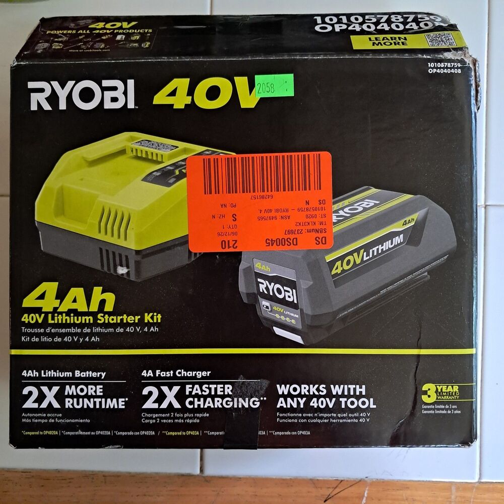 Ryobi 40V Lithium-Ion 4.0 Ah Battery and Fast Charger Kit OP4040408
